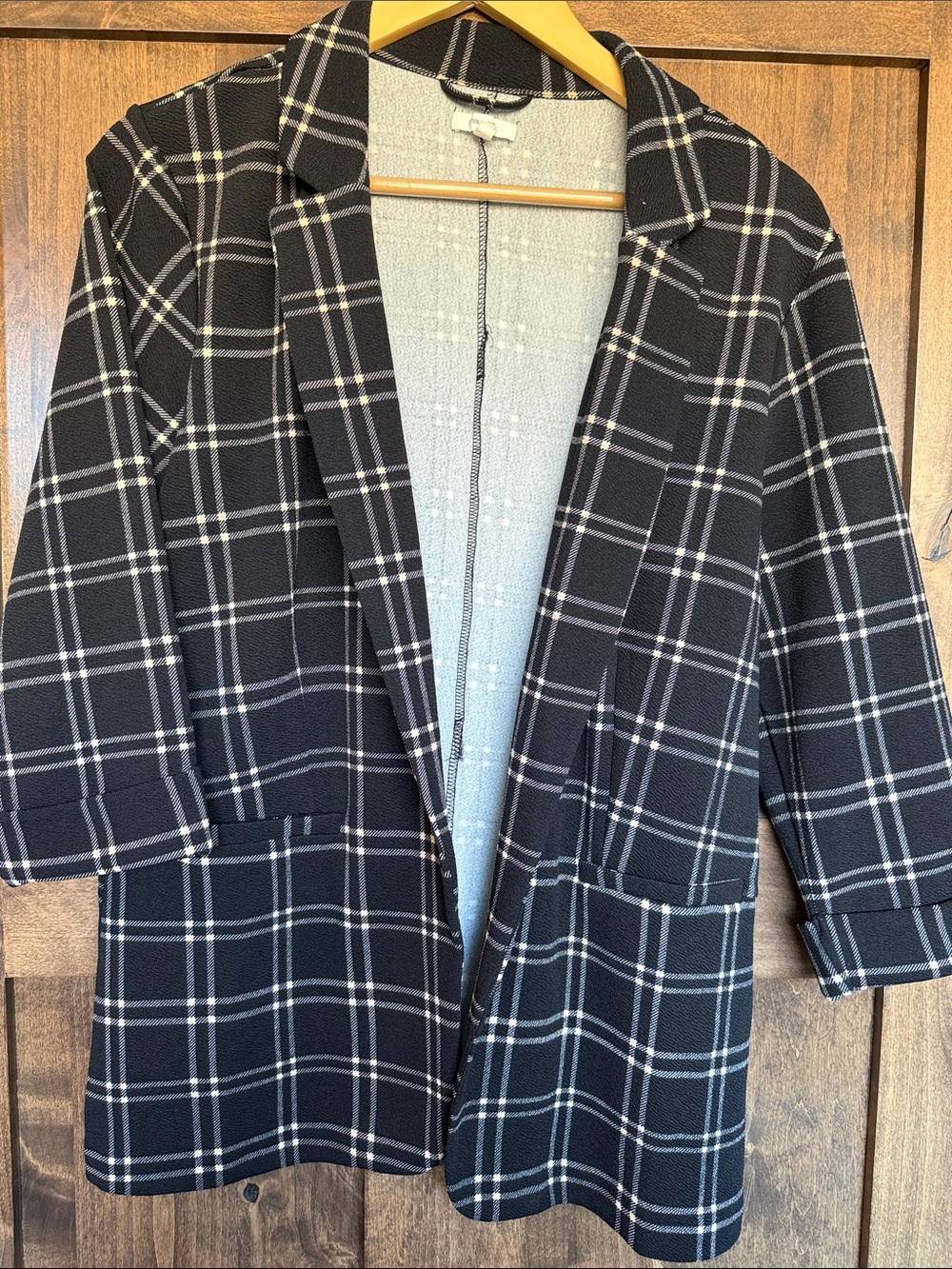 Maurices Black & White Plaid Open-Front Blazer